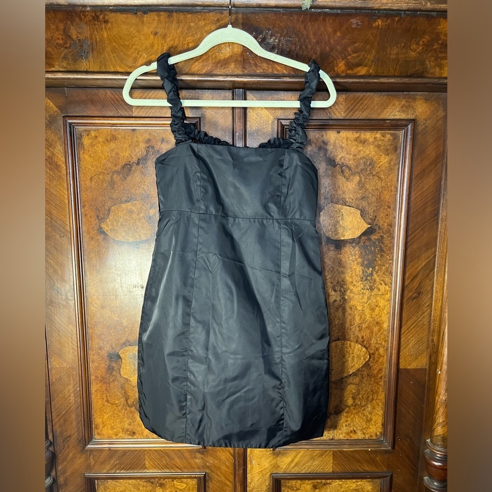 EUC Ganni- Ruched Strap Elegant Black Dress. Size US 2